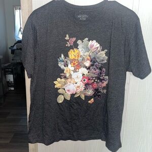 Mighty Fine Charcoal Tee with Floral Design